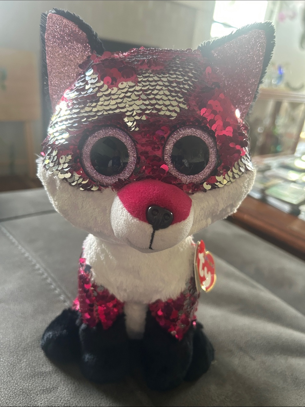 Ty Sequin Fox Plush in Pink, Silver & Black